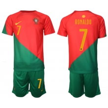 Portugal Cristiano Ronaldo #7 Home Stadium Replica Jersey Kids World Cup 2022 Short Sleeves (+ pants)