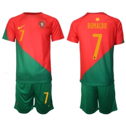 Portugal Cristiano Ronaldo #7 Home Stadium Replica Jersey Kids World Cup 2022 Short Sleeves (+ pants)