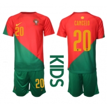 Portugal Joao Cancelo #20 Home Stadium Replica Jersey Kids World Cup 2022 Short Sleeves (+ pants)