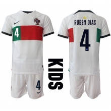 Portugal Ruben Dias #4 Away Stadium Replica Jersey Kids World Cup 2022 Short Sleeves (+ pants)