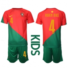 Portugal Ruben Dias #4 Home Stadium Replica Jersey Kids World Cup 2022 Short Sleeves (+ pants)