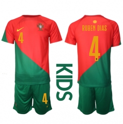 Portugal Ruben Dias #4 Home Stadium Replica Jersey Kids World Cup 2022 Short Sleeves (+ pants)