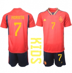 Spain Alvaro Morata #7 Home Stadium Replica Jersey Kids World Cup 2022 Short Sleeves (+ pants)