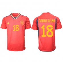 Spain Jordi Alba #18 Home Stadium Replica Jersey World Cup 2022 Short Sleeves