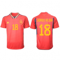 Spain Jordi Alba #18 Home Stadium Replica Jersey World Cup 2022 Short Sleeves